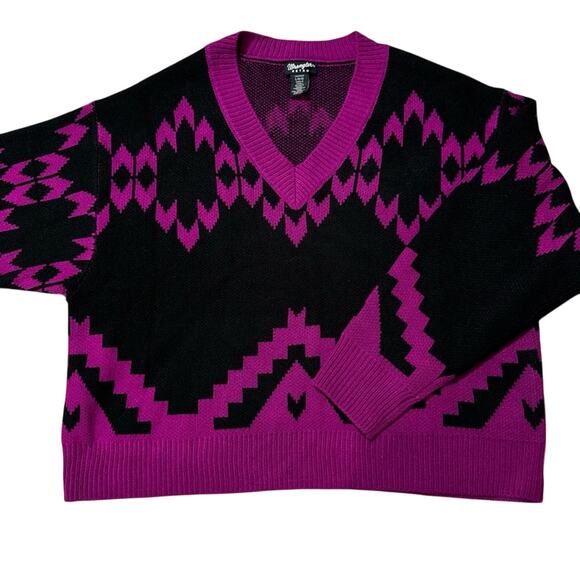 2911 Wrangler Retro Purple and Black, V-neck Sweater Women's Large, loose fit - Picture 4 of 7